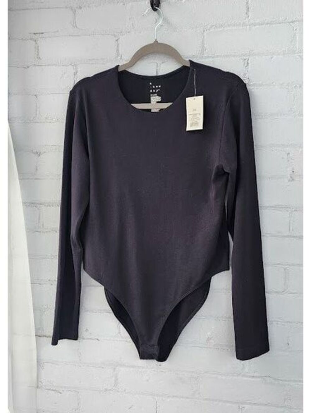 A New Day Black Long Sleeve Bodysuit XXL NWT Stretch Snap Closure Minimalist